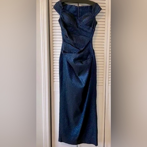 Rickie Freeman for Teri Jon Navy Metallic Blue Gown Size 18 - Picture 3 of 6